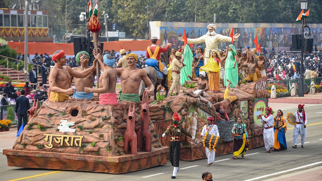 Gujarat tableau during the Republic Day Parade 2022, at Rajpath in New Delhi. Credit: PTI Photo