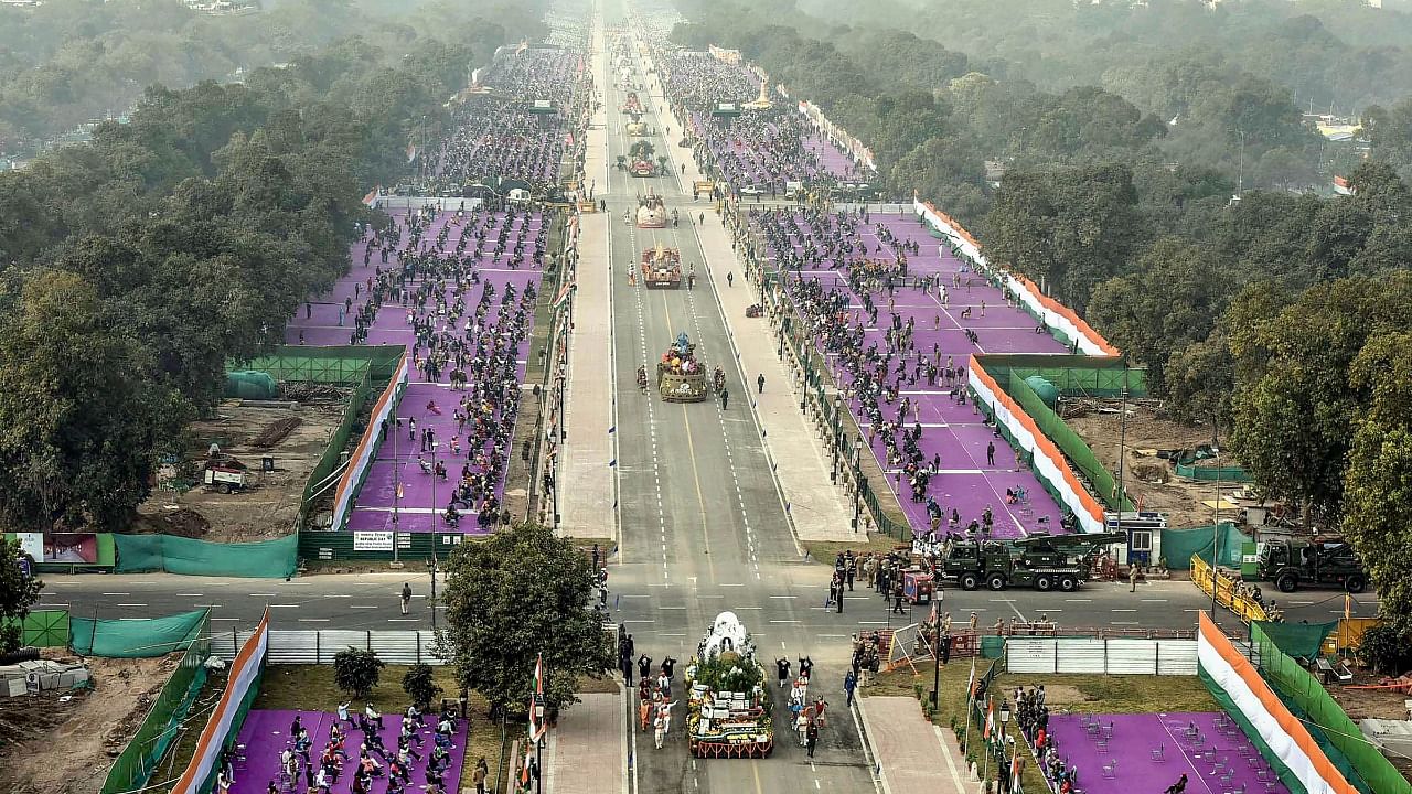An aerial view of the Republic Day Parade in New Delhi. Credit: PTI Photo