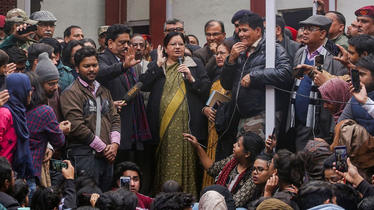 Najma Akhtar addresses students during a protest in 2020. Credit: PTI File Photo