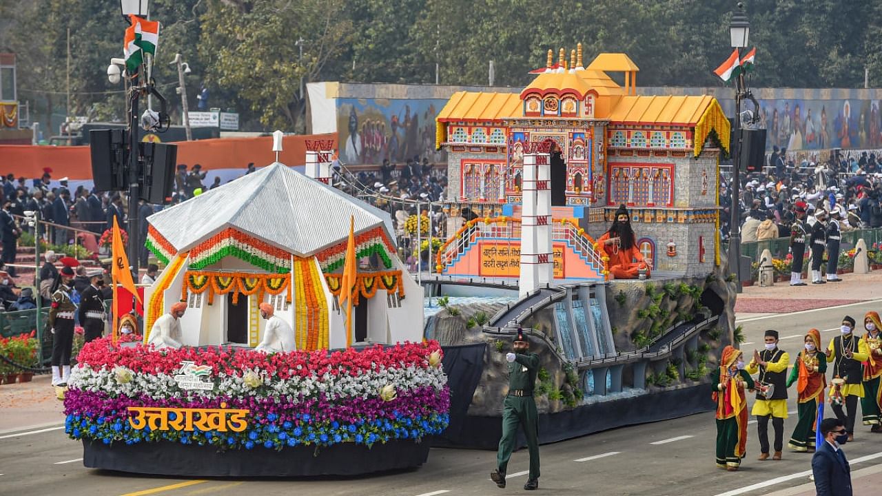 Uttarakhand tableau during the Republic Day Parade 2022, at Rajpath in New Delhi, Wednesday, Jan. 26, 2022. Credit: PTI Photo