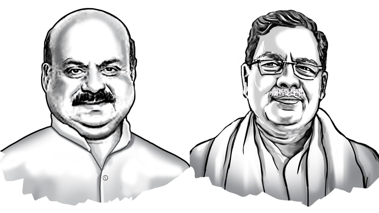 Karnataka CM Basavaraj Bommai and Leader of Opposition Siddarmaiah. Credit: DH Illustrations