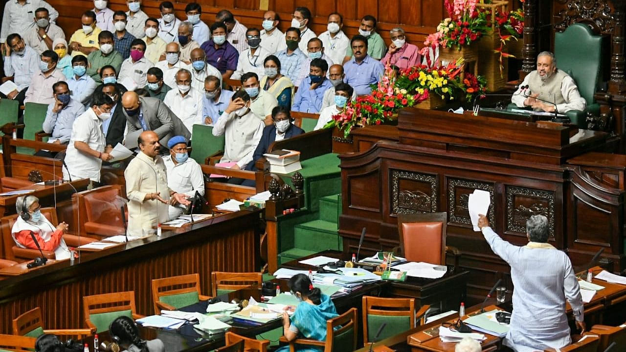 A file photo of a session of the Karnataka Legislative Assembly at Vidhana Soudha in Bengaluru. Credit: DH File Photo