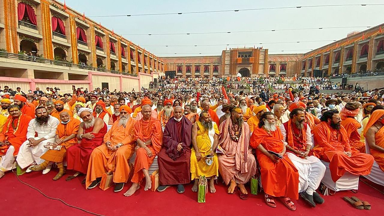 Saints at the inauguration of the Kashi Viswanath Corridor. Credit: PTI Photo