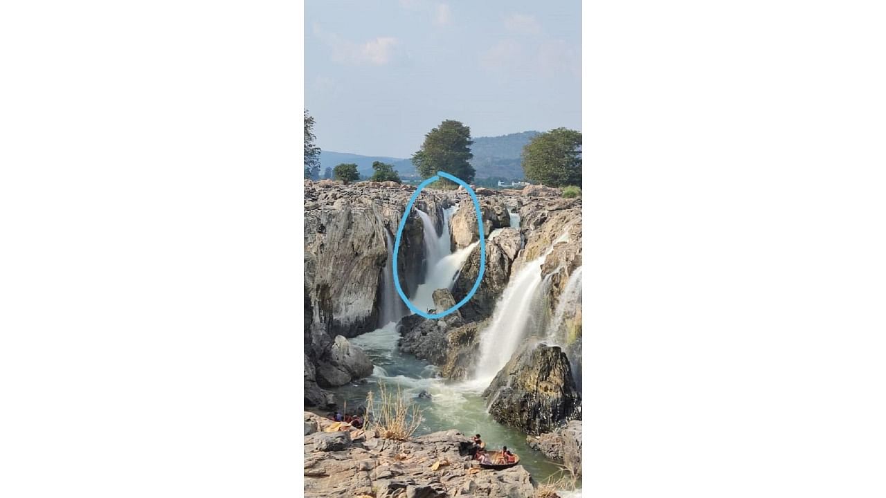 A rock where Umashankar posed for pictures before slipping into River Kaveri at Hogenakkal falls. Credit: Special Arrangement