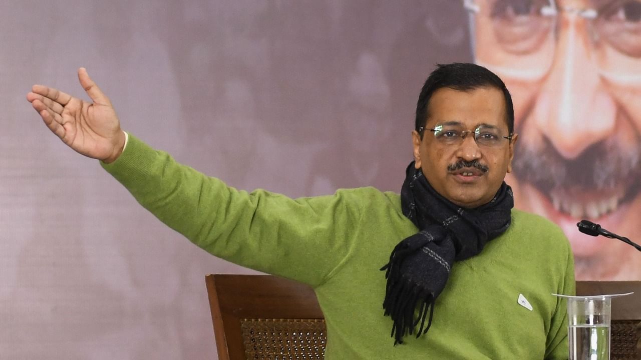 Aam Aadmi Party (AAP) Leader and Delhi's chief minister Arvind Kejriwal speaks to the members of the media during a press conference,ahead of the Punjab's state assembly election, in Amritsar on January 30, 2022. Credit: AFP Photo