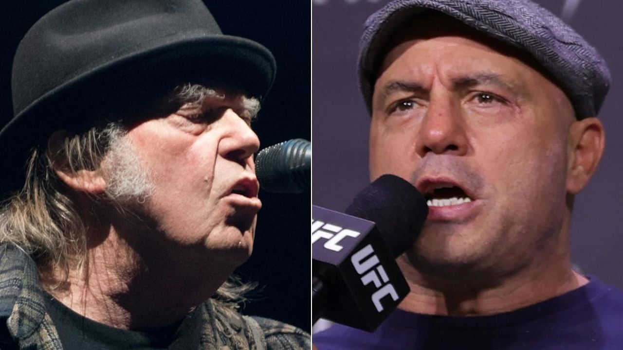 Singer Neil Young (L) and popular US podcaster Joe Rogan. Credit: AFP Photo