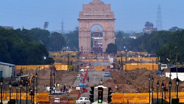 The redevelopment project of the Central Vista  envisages a new triangular Parliament building. Credit: PTI Photo