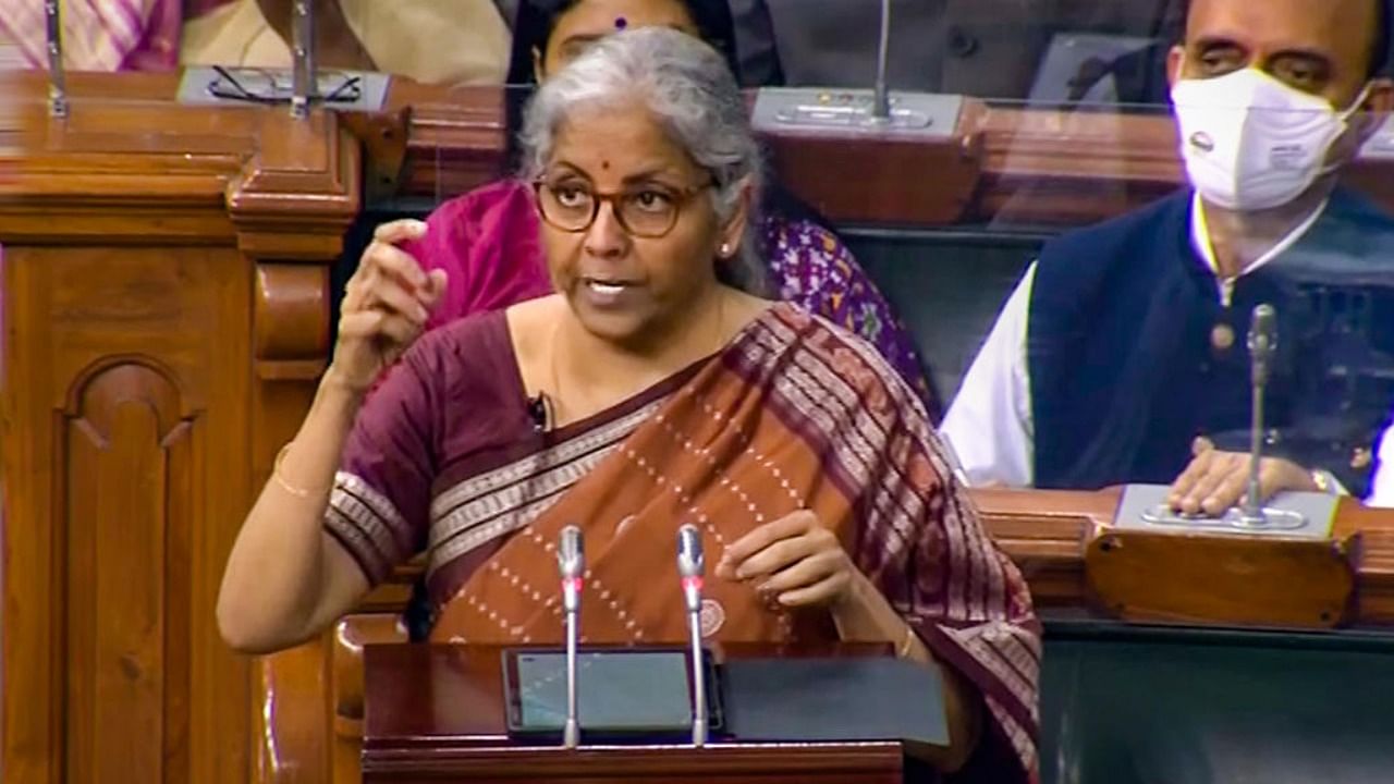 Union Finance Minister Nirmala Sitharaman presents the Union Budget 2022-23 in the Lok Sabha, at Parliament. Credit: PTI Photo