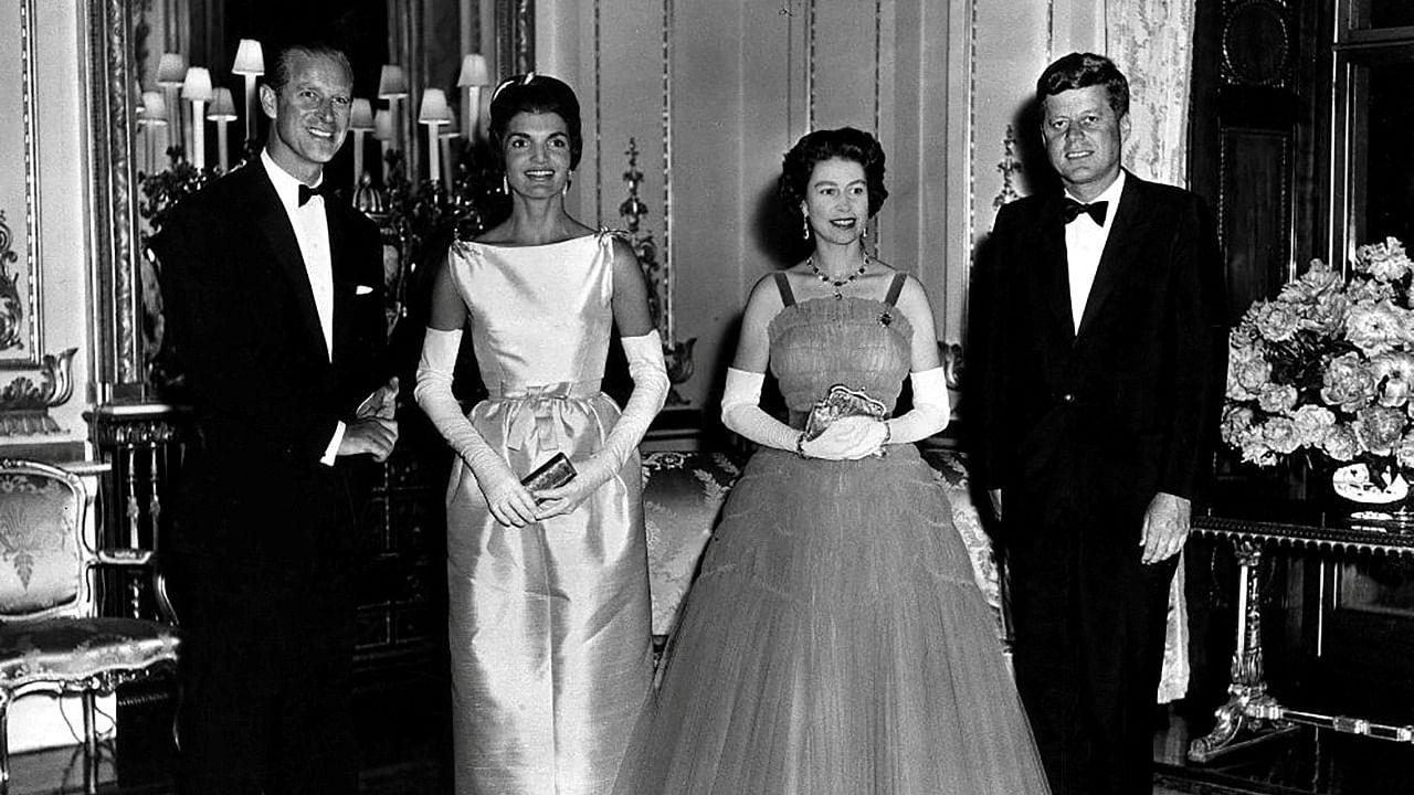 Queen Elizabeth II (third from left) and Prince Philip (first from left) pose with US President John F Kennedy and First Lady Jacqueline Kennedy at Buckingham Palace in 1961. Credit: Reuters File Photo