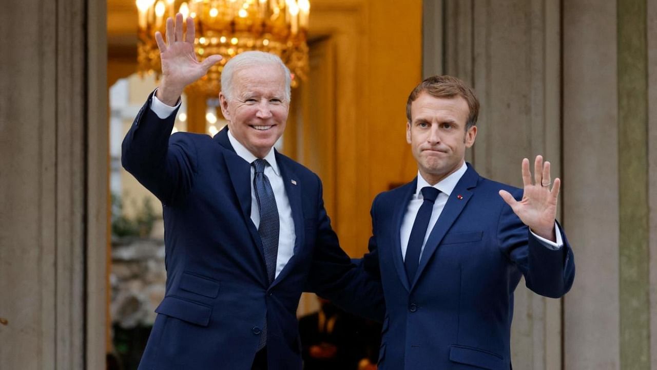 US President Joe Biden (left) and French President Emmanuel Macron. Credit: AFP file photo