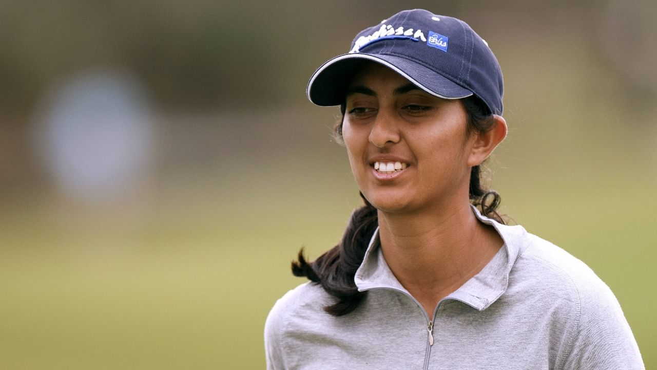 Aditi Ashok of India reacts on the 18th green during the first round of the 2022 Gainbridge LPGA at Boca Rio Golf Club on January 27, 2022 in Boca Raton, Florida. Credit: AFP Photo