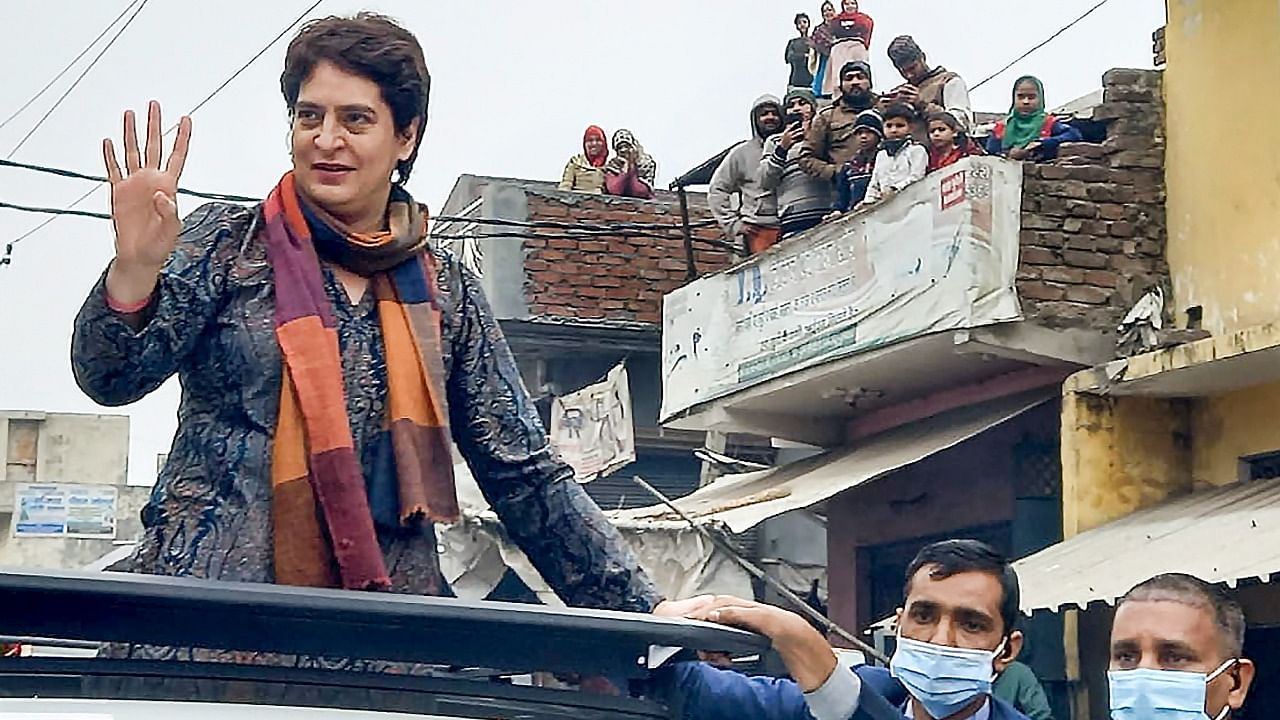 AICC General Secretary Priyanka Gandhi Vadra during campaigns for upcoming UP Assembly elections, in Bulandshahr, Thursday. Credit: PTI Photo