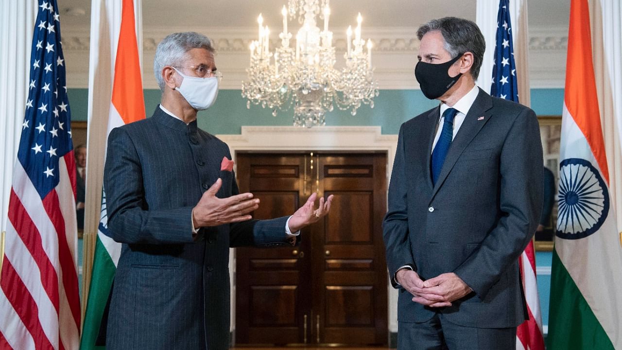 External Affairs Minister S Jaishankar (L) with US Secretary of State Antony Blinken. Credit: AP/PTI Photo