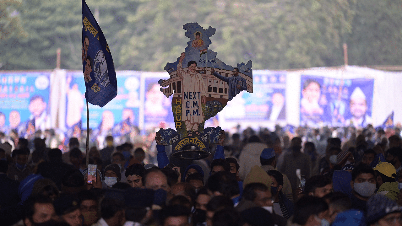 Supporters listen to Bahujan Samaj Party (BSP) president Mayawati. Credit: AFP Photo