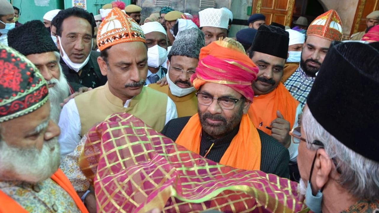 Naqvi offered a 'chadar' at the Ajmer Sharif Dargah on behalf of the prime minister. Credit: IANS Photo