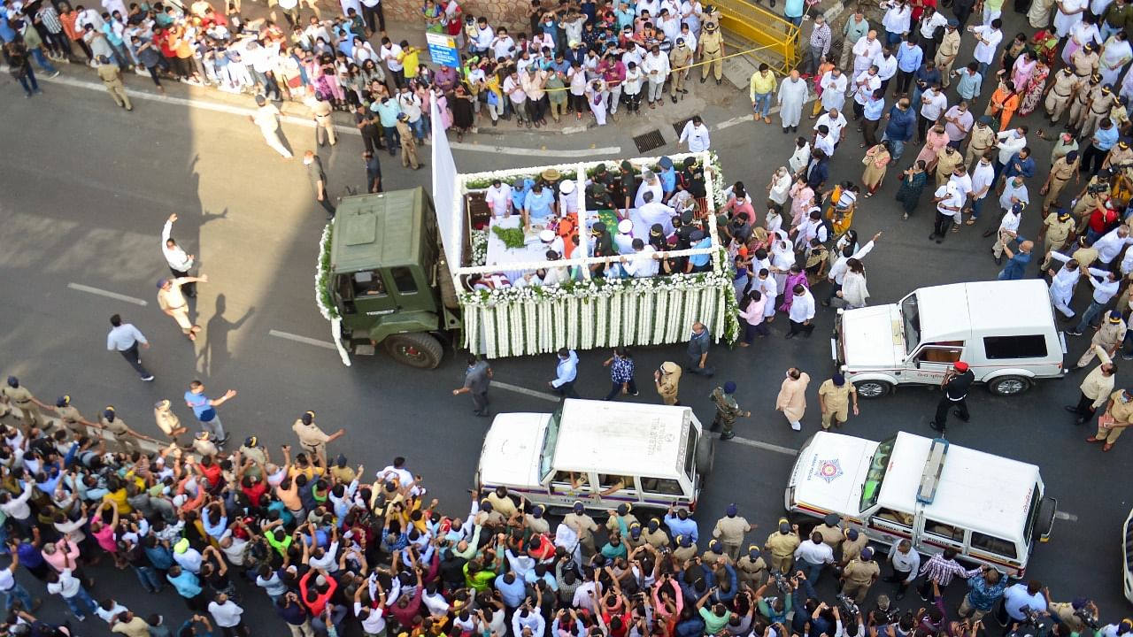 Funeral procession of Lata Mangeshkar. Credit: PTI Photo