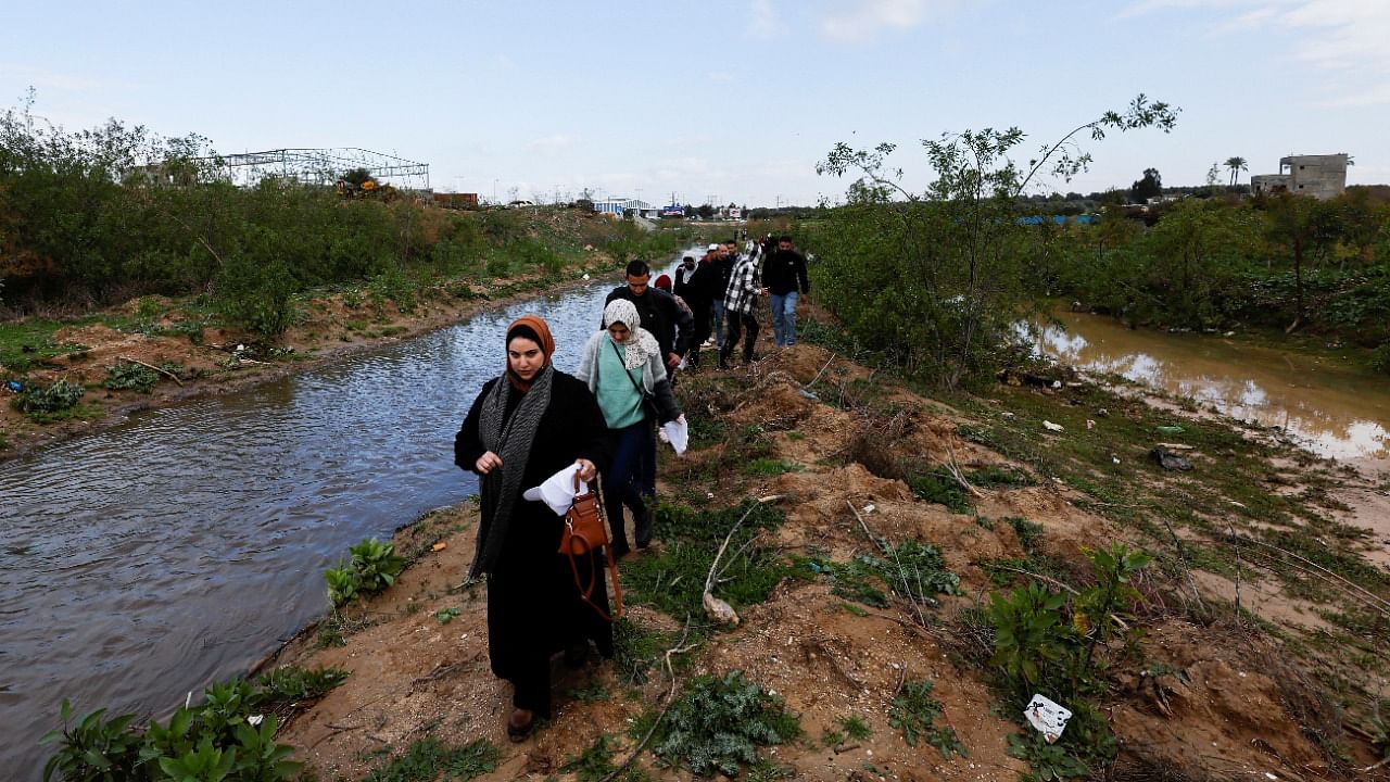 Palestinians visit Gaza Valley during a trip organised by the United Nations in central Gaza Strip. Credit: Reuters Photo