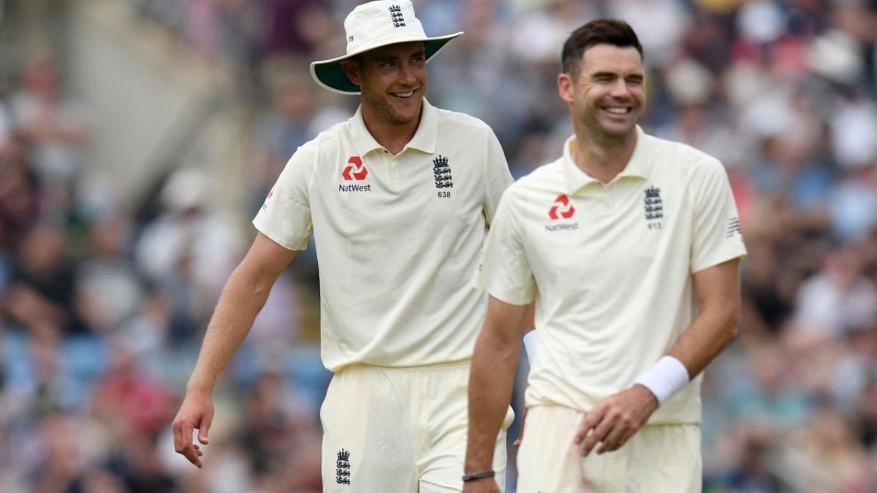 England pacers Stuart Broad and James Anderson. Credit: IANS Photo