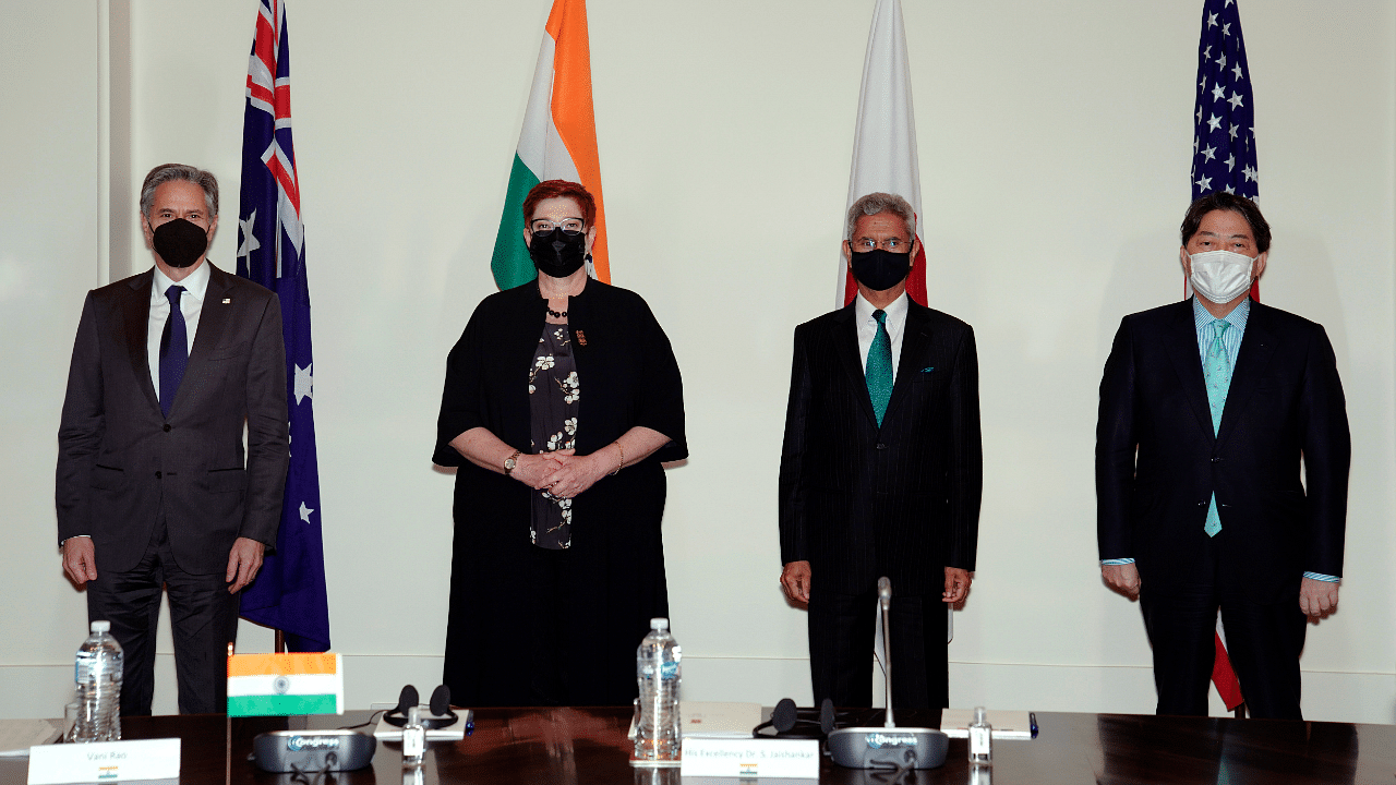 United States' Secretary of State Antony Blinken, left, Australian Foreign Minister Marise Payne, second left, Indian Foreign Minister Subrahmanyam Jaishankar and Japanese Foreign Minister Yoshimasa Hayashi, right, pose for photo during a meeting of the Quad foreign ministers in Melbourne, Australia. Credit: AP Photo