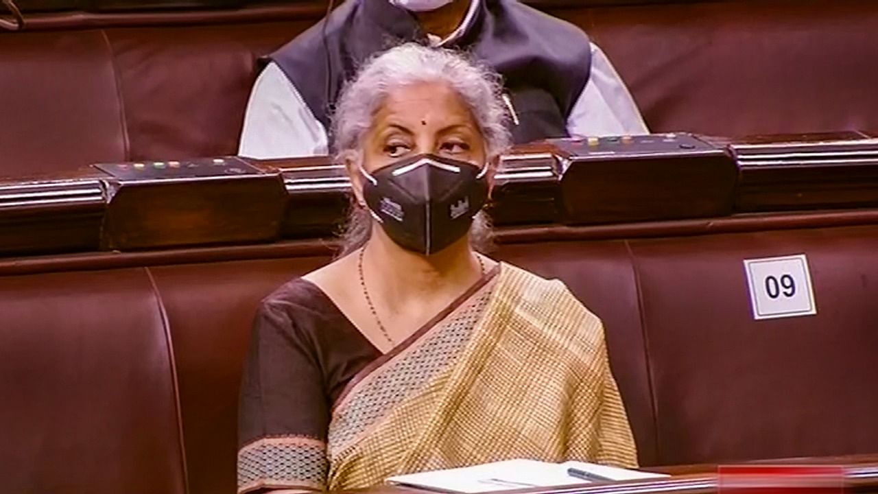 Union Finance Minister Nirmala Sitharaman in the Rajya Sabha during ongoing Budget Session of Parliament, in New Delhi. Credit: PTI File Photo
