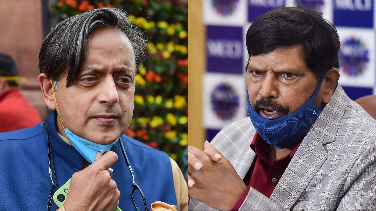 Congress MP Shashi Tharoor and Union Minister for Social Justice, Ramdas Athawale. Credit: PTI File Photos