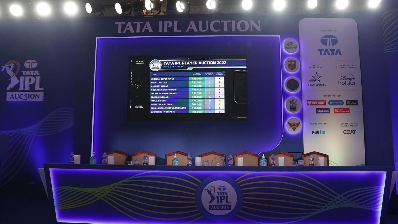 ATA IPL Mega Auction 2022 Stage in Bangalore. Credit: IANS Photo