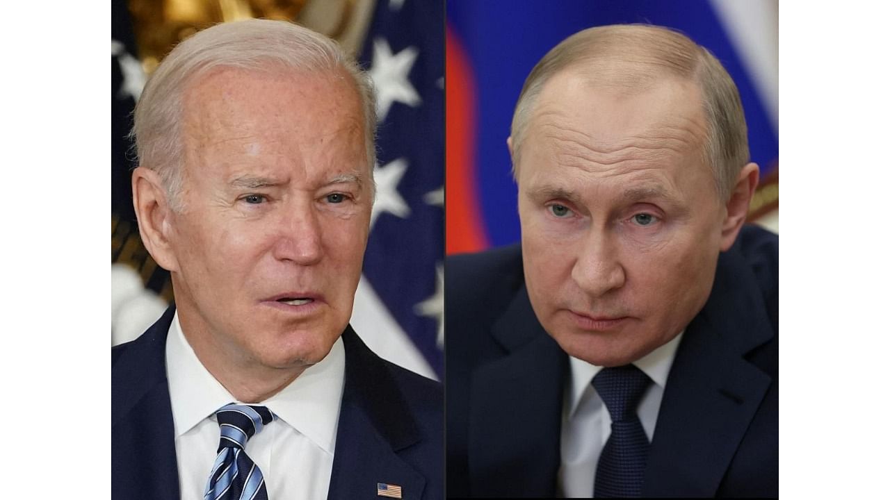 US President Joe Biden (left) and Russian president Vladimir Putin. Credit: AFP file photo