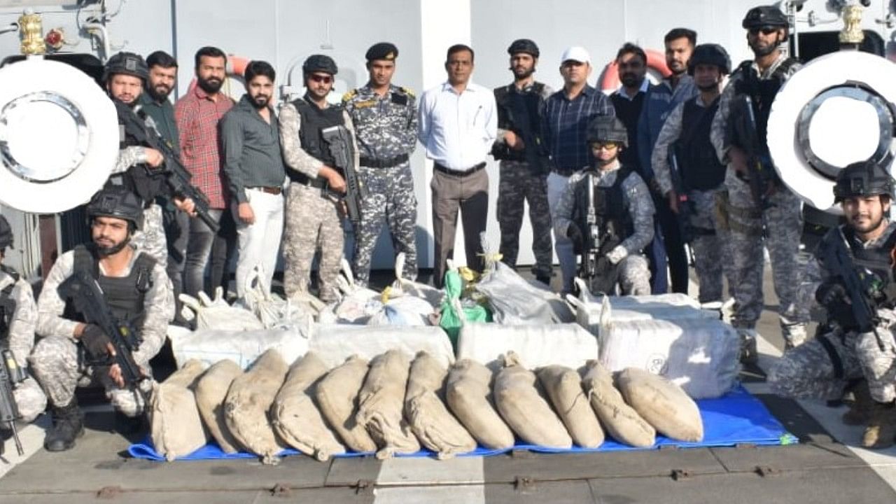 The NCB and IN confirmed 529 kg of Hashish (Charas), 234 kg of Crystal Methamphetamine and some quantity of Heroin was seized from high seas. Credit: Twitter/ @indiannavy