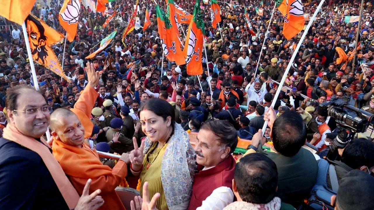 BJP leaders campaign in Amethi, previously seen as a Congress stronghold until Smriti Irani's win in the 2019 polls. Credit: PTI Photo