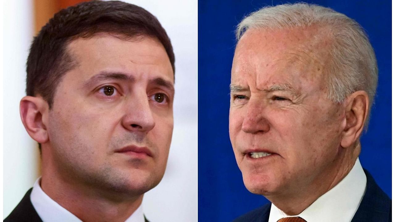 Ukrainian leader Volodymyr Zelensky and US President Joe Biden. Credit: AFP Photo