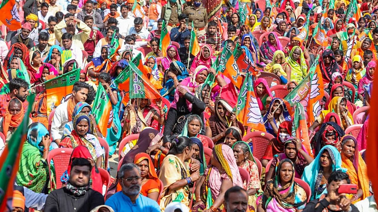 BJP supporters attend a rally. Credit: PTI Photo