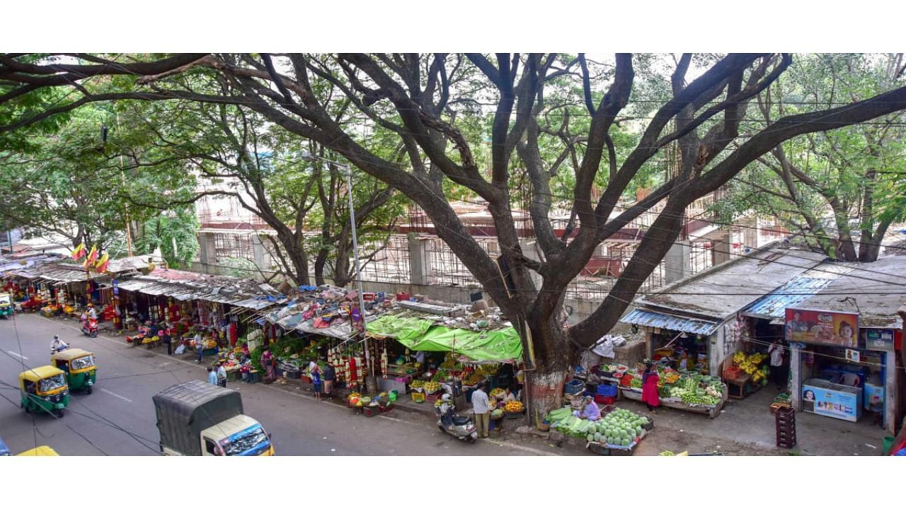 A file photo of underconstruction market complex at Malleshwaram. Credit: Special Arrangement