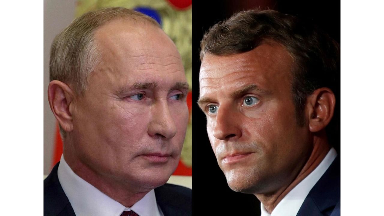 Russian leader Vladimir Putin (left) and French President Emmanuel Macron. Credit: AFP Photos