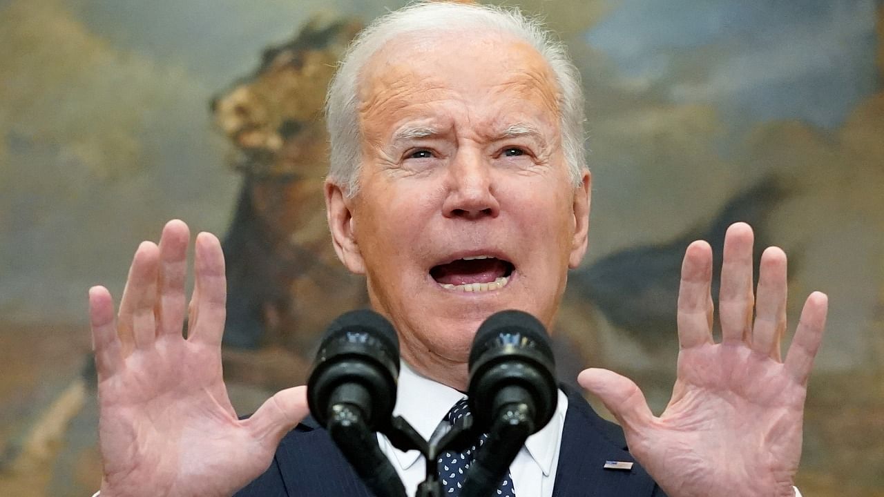 President Joe Biden speaks about Ukraine in the Roosevelt Room of the White House, Friday. Credit: AP/PTI Photo