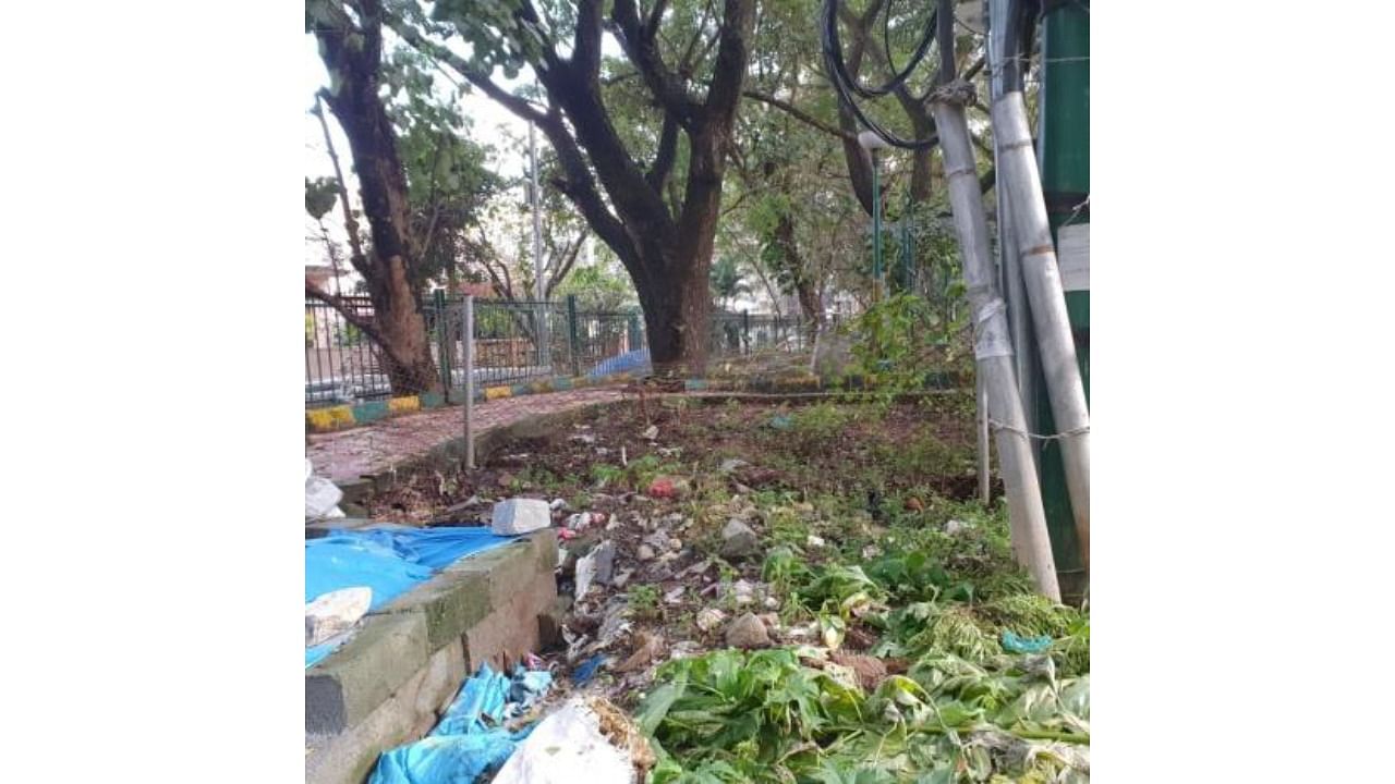BNP says Rs 1 crore was used for renovation works at NAL Layout parks in Jayanagar. The image shows the present condition of one of the parks in that locality. Credit: DH Photo