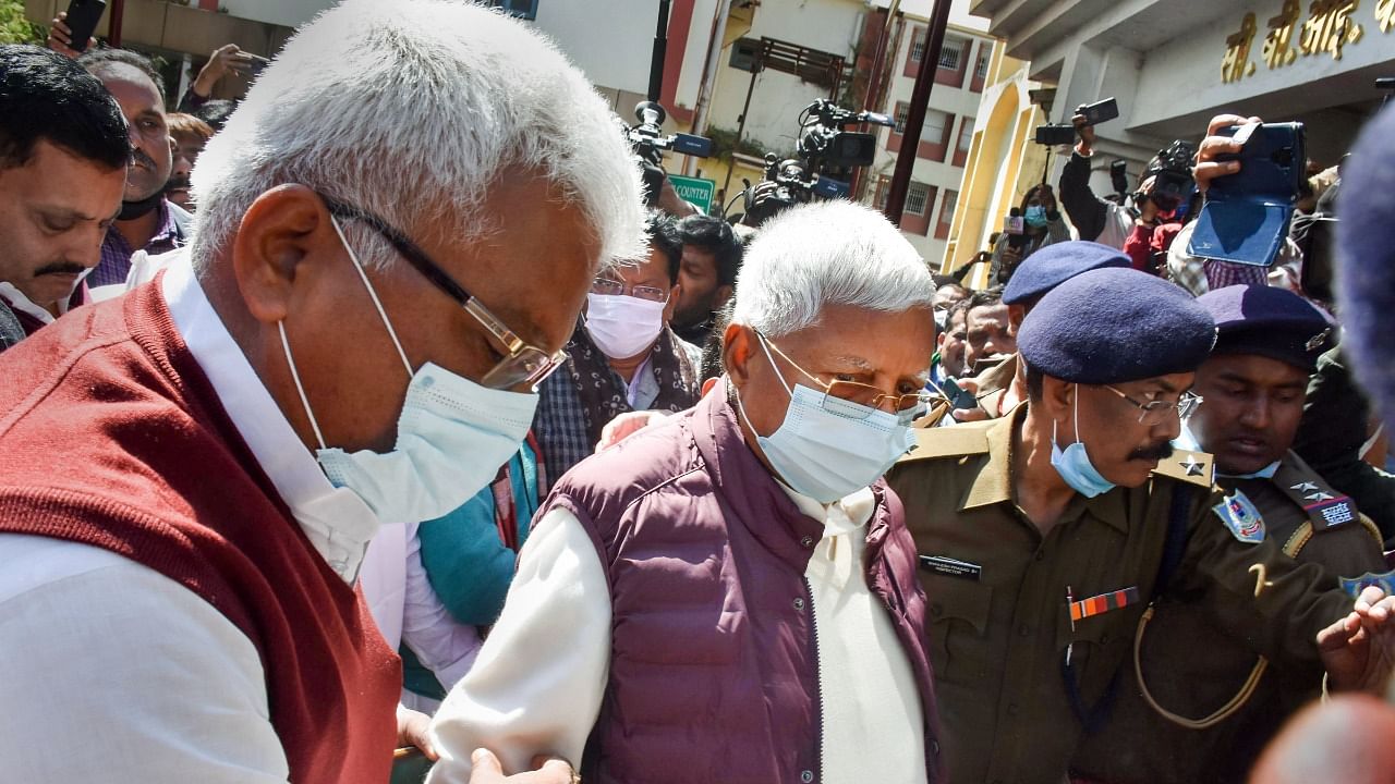 Rashtriya Janta Dal (RJD) Chief Lalu Prasad Yadav arrives at special CBI court to appear in connection with the fodder scam case against him, in Ranchi, Tuesday, Feb. 15, 2022. Credit: PTI Photo