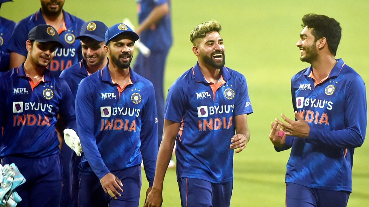 India players celebrate after winning the 3rd and final T20 against West Indies in Kolkata. Credit: PTI Photo