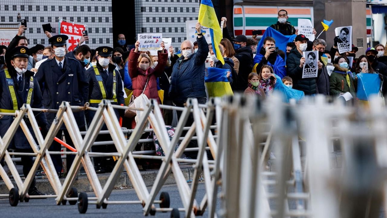 Protests eruped in various parts of the world over Russia's actions in Ukraine. Credit: Reuters Photo