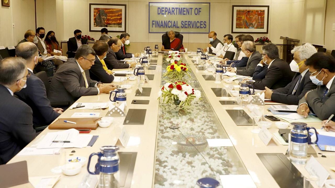 The meeting was also attended by senior finance ministry officials and heads of various public sector banks (PSBs). Credit: Twitter/@FinMinIndia