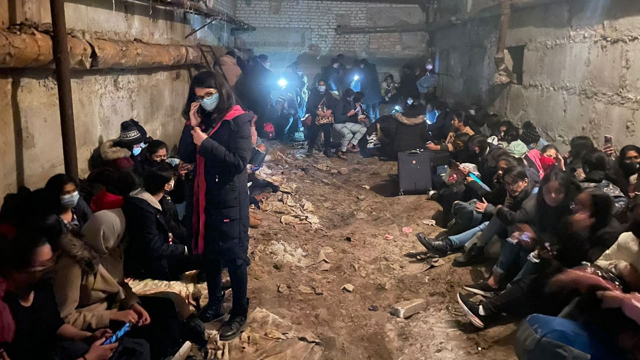 Visuals of Indian students studying at Sumy State Medical University taking refuge in a bunker in Ukraine. Credit: Special Arrangement