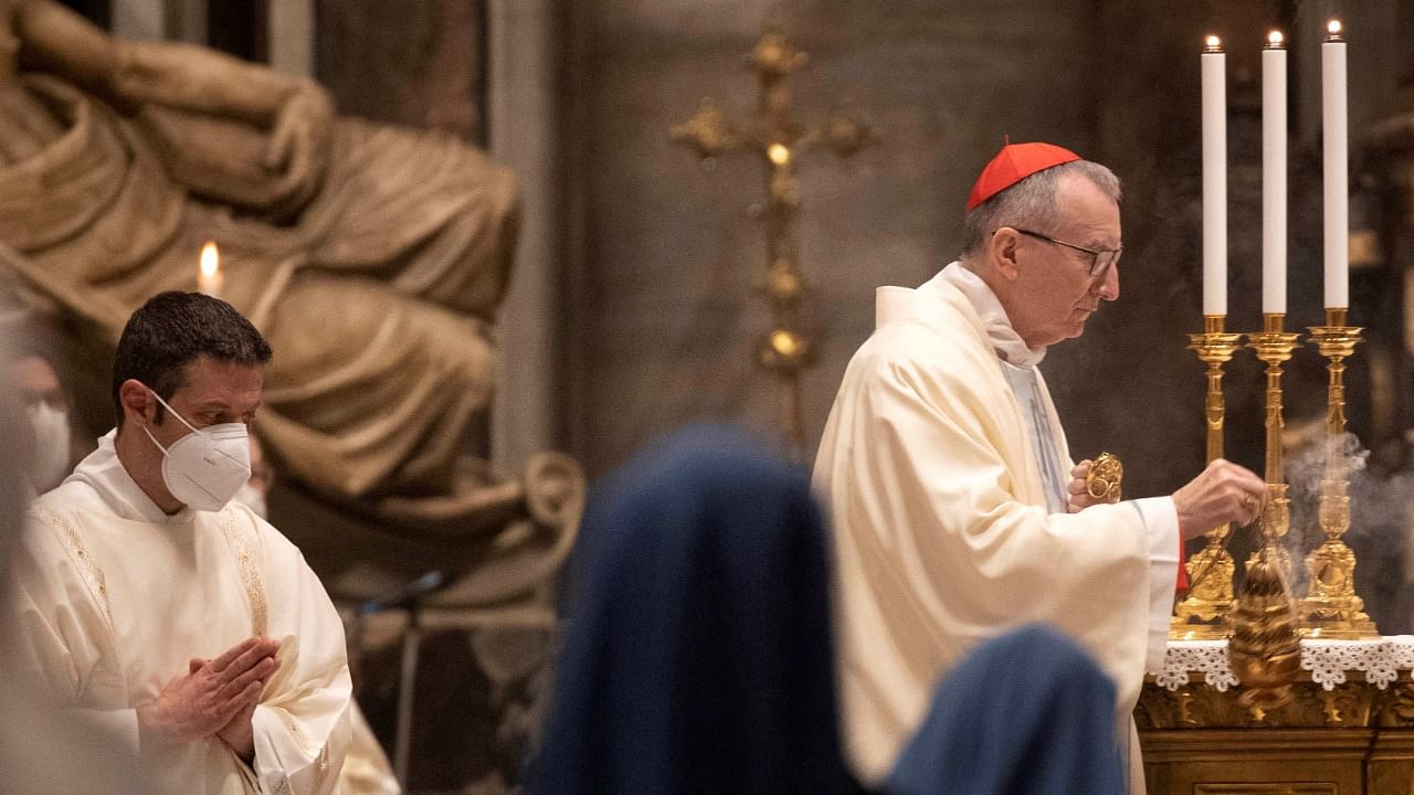Vatican secretary of state Cardinal Pietro Parolin spreads incense during Mass. Credit: Reuters Photo