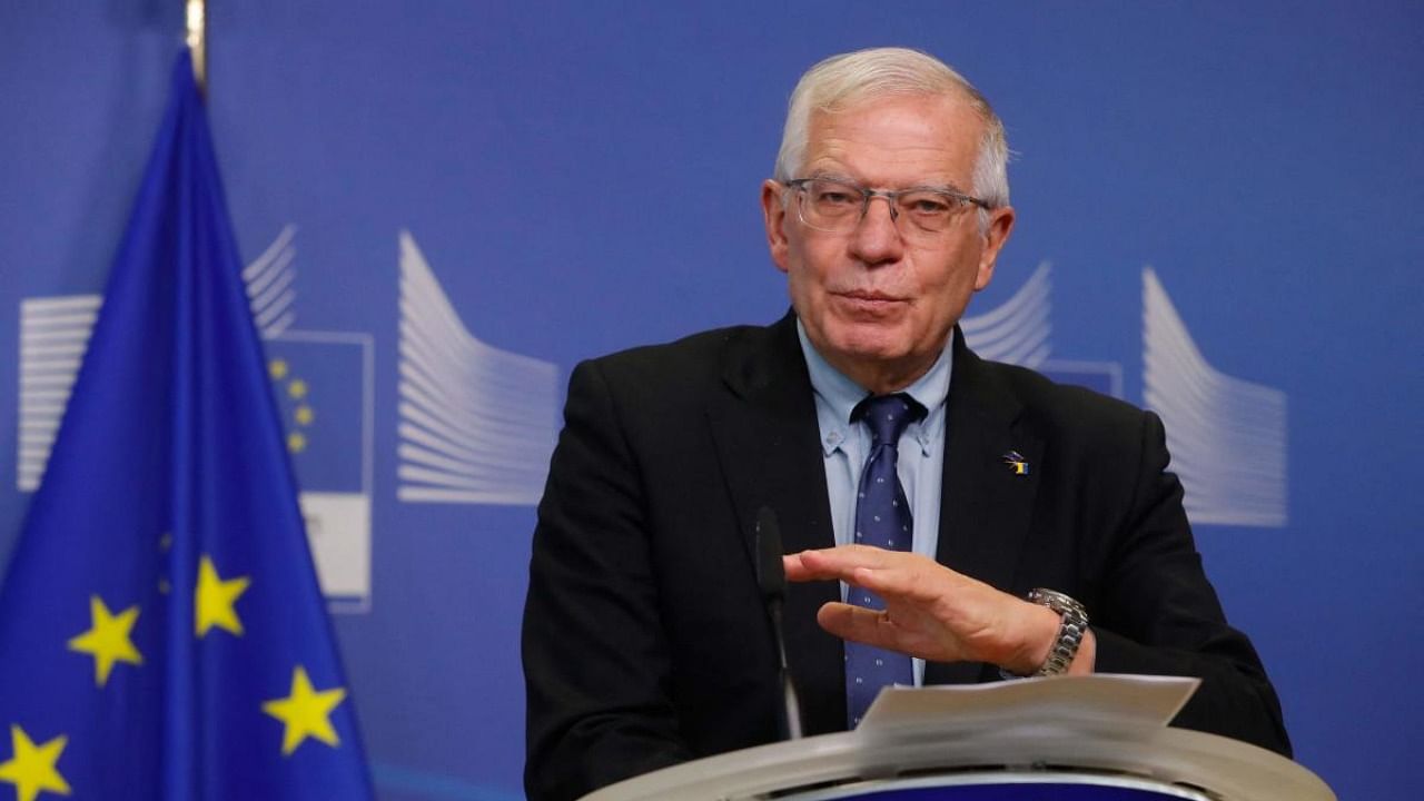 European Union for Foreign Affairs and Security Policy Josep Borrell give a joint press statement with the European Commission President on further measures to respond to the Russian invasion of Ukraine. Credit: AFP Photo