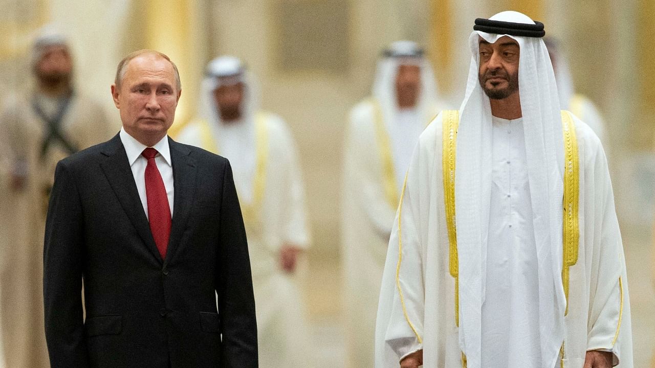 Russian President Vladimir Putin and Abu Dhabi Crown Prince Sheikh Mohammed bin Zayed al-Nahyan. Credit: AP Photo