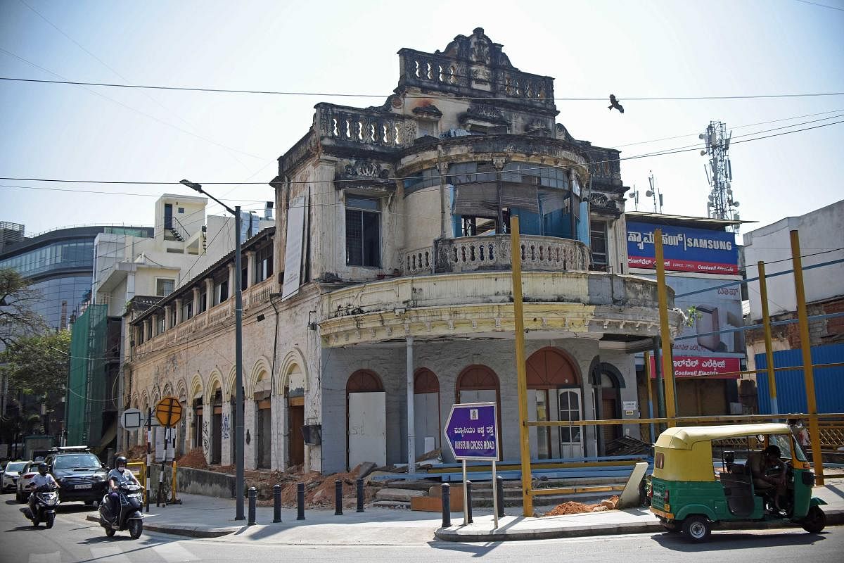 The Empire Theatre building on M G Road, built in early 1920s, is turning into a jewellery plaza. DH Photos by Pushkar v