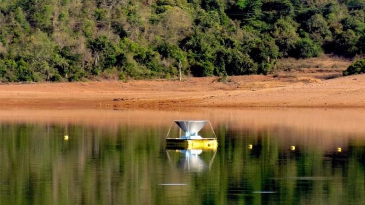 SARAS 3 Radio telescope designed and developed by the Raman Research Institute astronomers was placed in the backwaters of Sharavati to gather data. Credit: Special Arrangement