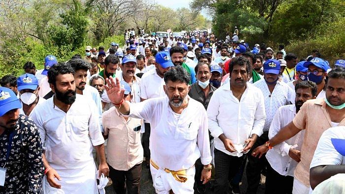 Reacting to the FIR, Shivakumar speaking to reporters said even 100 cases could be booked but the padayatra will continue. Credit: DH File Photo