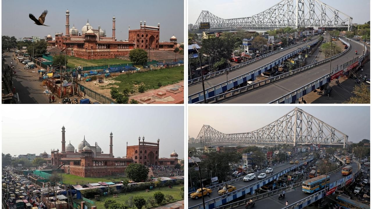 New Delhi and Kolkata streets seen before and after coronavirus lockdown. Credit: Reuters Photo