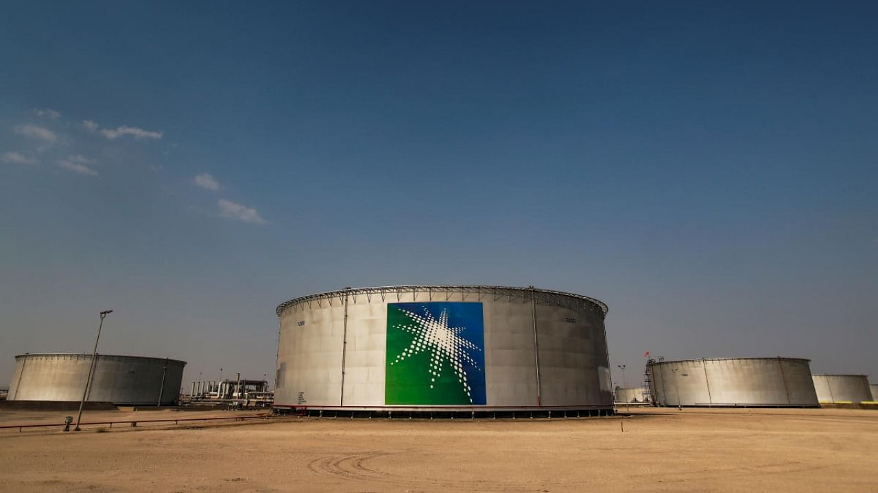 A view shows branded oil tanks at Saudi Aramco oil facility in Abqaiq. Credit: Reuters Photo