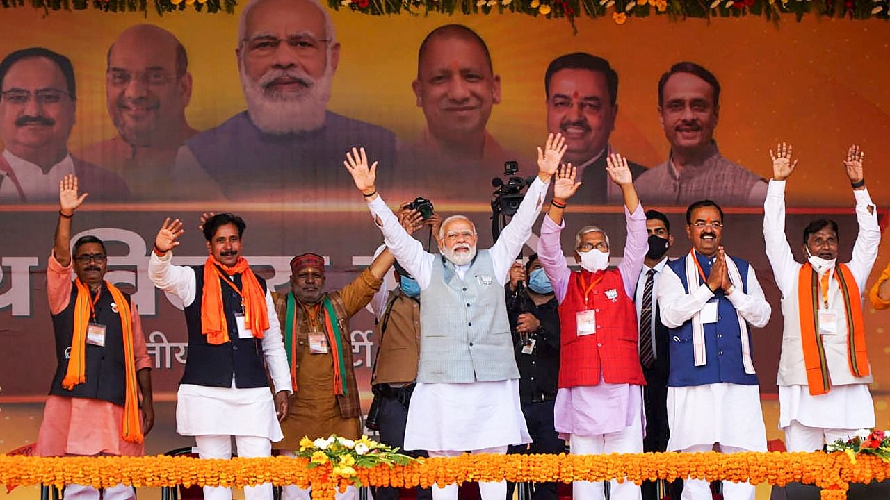 BJP leaders campaign in Varanasi. Credit: PTI Photo