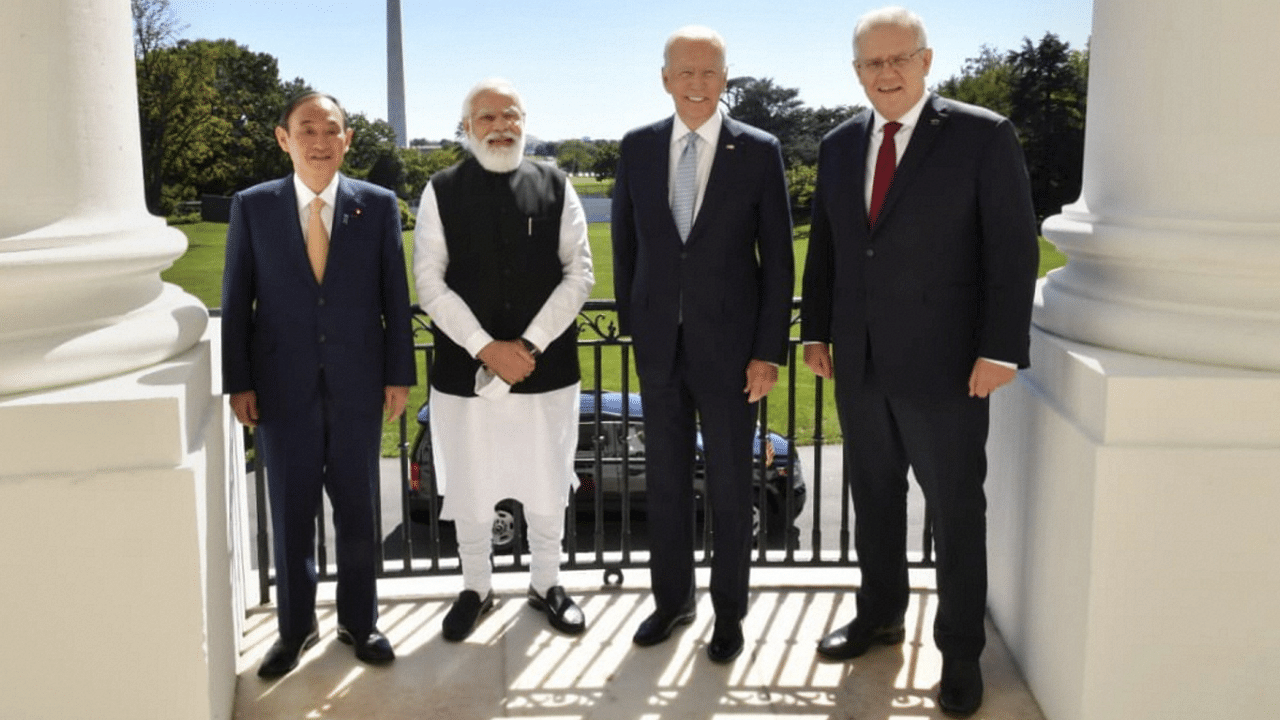 Prime Minister Narendra Modi, US President Joe Biden, Australian PM Scott Morrison and Japanese PM Yoshihide Suga before the Quad Summit in Washington in 2021. Credit: PTI Photo